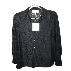 Alex & Parker Women's M Blouse Black Floral Lace Button Up Long Sleeve NWT